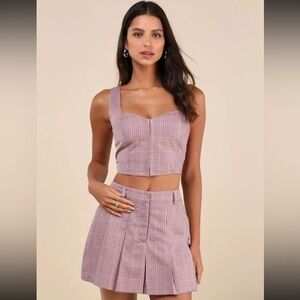 NWT Lulus Cute Perception Pink Plaid Cropped Bustier Tank Top Sz XS